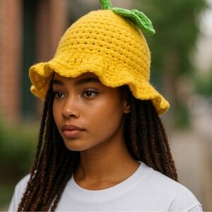 Vibrant Lemon 🍋 Crochet Bucket Hat hand crafted by seller
